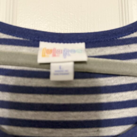Lula Roe Blue Gray Womens Striped Dress | Size Large - Picture 2 of 3